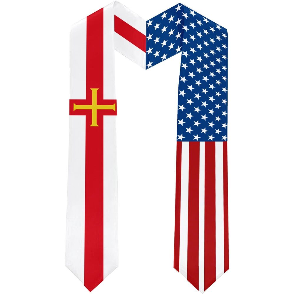 9183 2025 Guernsey Flag and USA Flag Graduation Stole Graduation Sash
